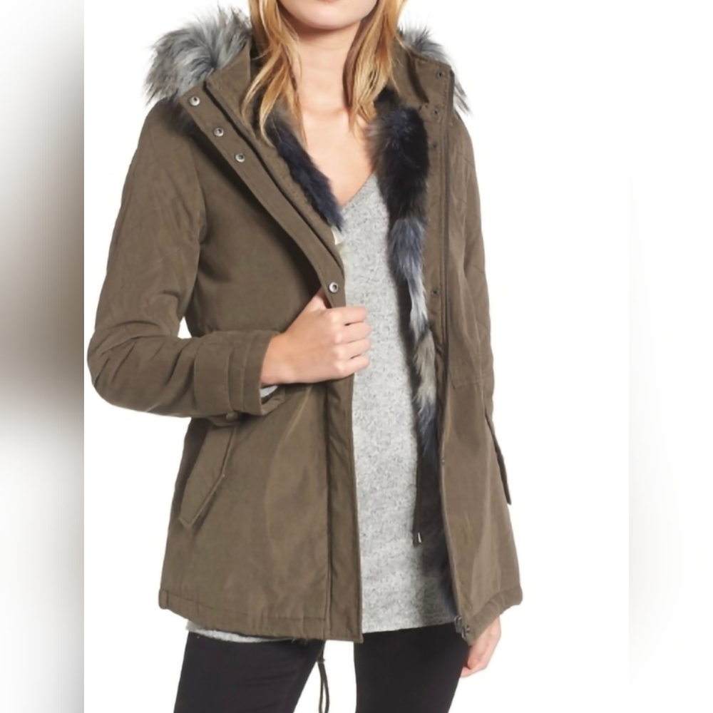 Olive Parka Coat w/faux fur hood
